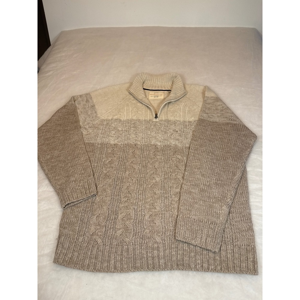 Weatherproof Vintage Mens XXL Cable Knit Quarter Zip Sweater Colorblock Tan